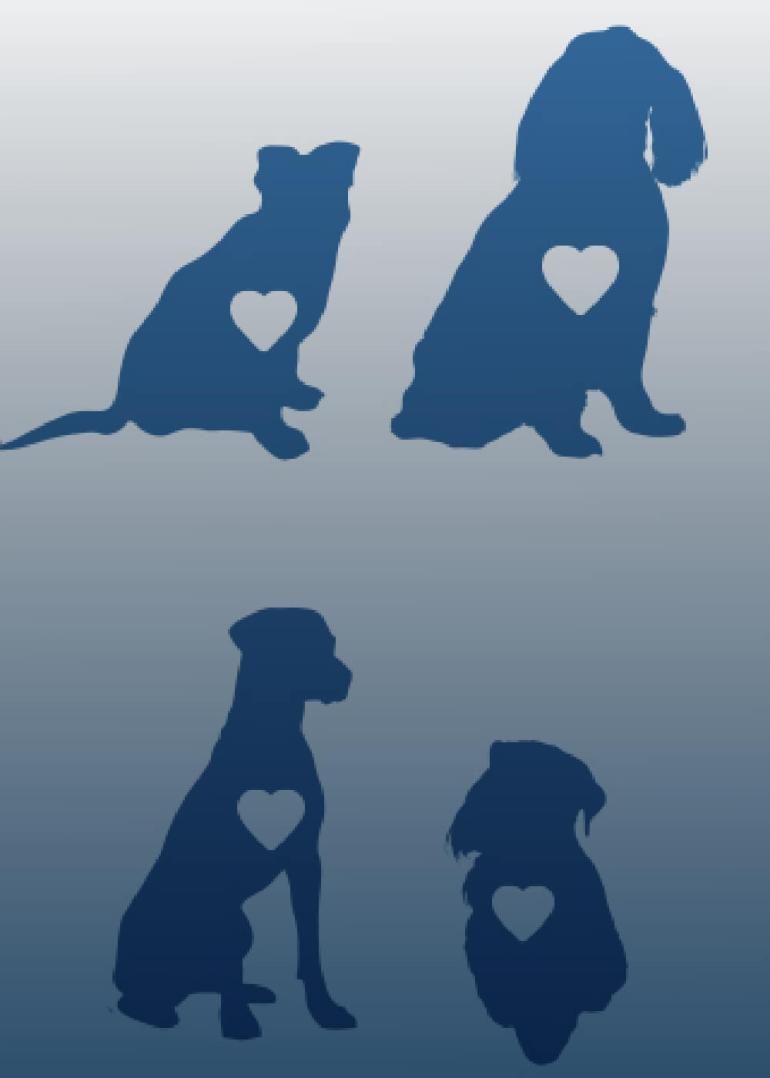 Blue dog silhouettes with white hearts 