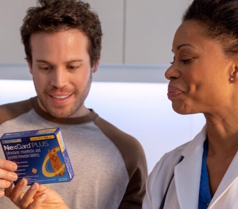 A vet gives her client NexGard Plus